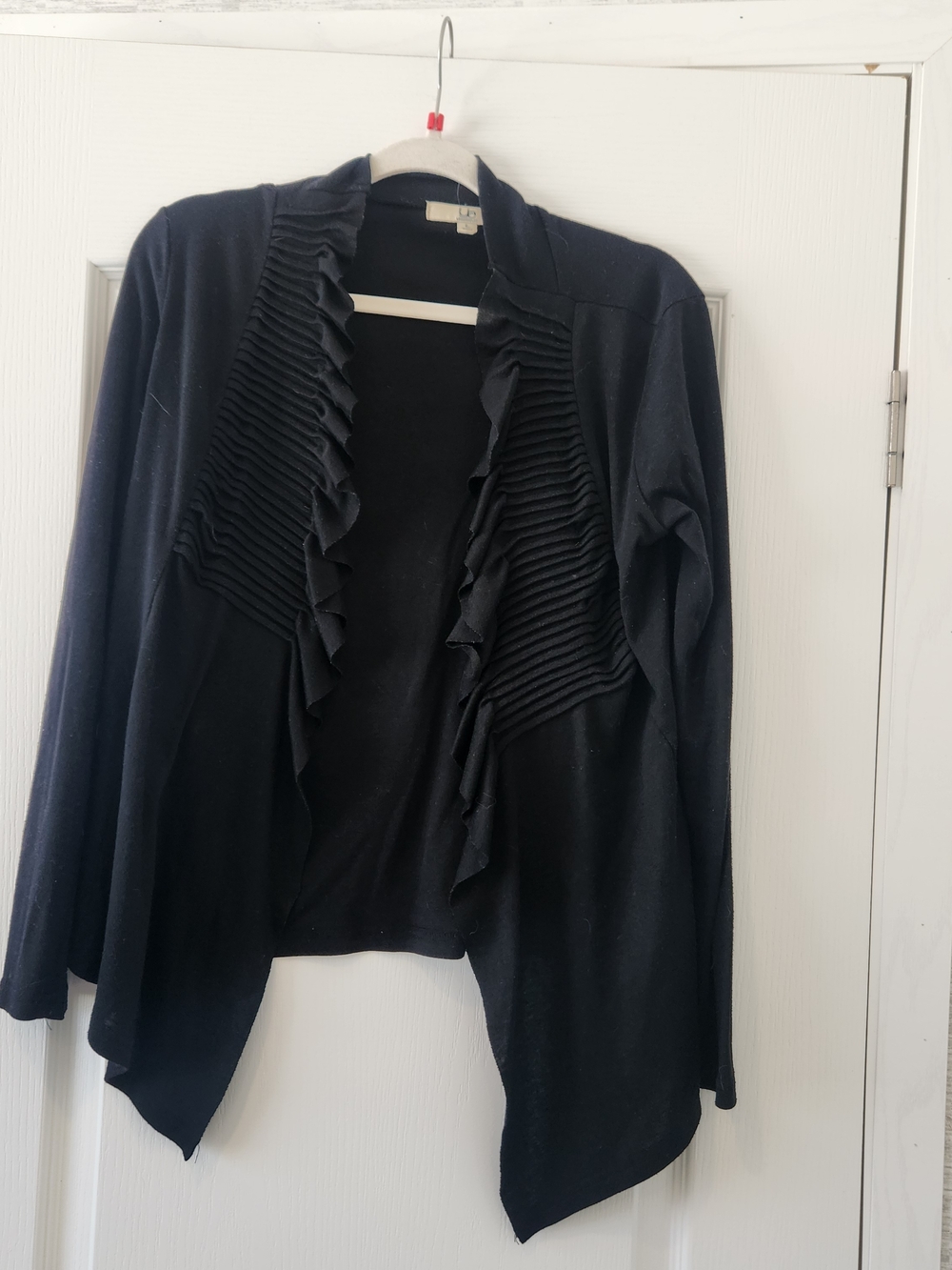 Ya Los Angeles Black Ruffle Open Cardigan L Euc